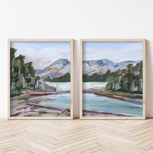 ’Skipping Rocks’ Diptych Art Print || Set of 2 - abstract - Artwork - British Columbia - Canada