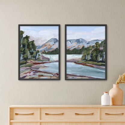 ’Skipping Rocks’ Diptych Art Print || Set of 2 - Paper / 5x7 in / Black Frame - abstract - Artwork - British Columbia