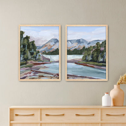’Skipping Rocks’ Diptych Art Print || Set of 2 - Paper / 5x7 in / Oak Frame - abstract - Artwork - British Columbia