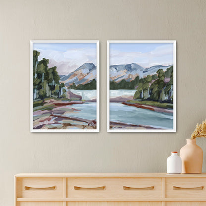 ’Skipping Rocks’ Diptych Art Print || Set of 2 - Paper / 5x7 in / White Frame - abstract - Artwork - British Columbia