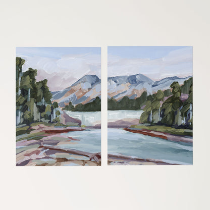 ’Skipping Rocks’ Diptych Art Print || Set of 2 - Rolled Canvas / 8x10 in / No Frame - abstract - Artwork - British