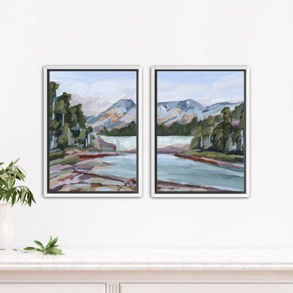 ’Skipping Rocks’ Diptych Art Print || Set of 2 - Stretched Canvas / 8x10 in / White Frame - abstract - Artwork