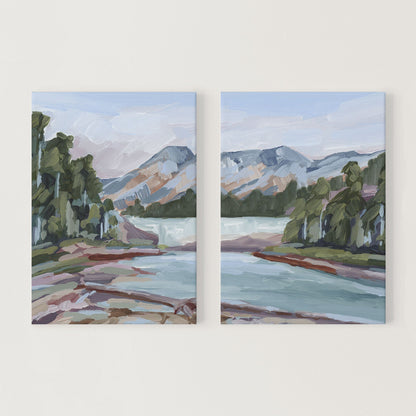 ’Skipping Rocks’ Diptych Art Print || Set of 2 - Stretched Canvas / 8x10 in / No Frame - abstract - Artwork - British