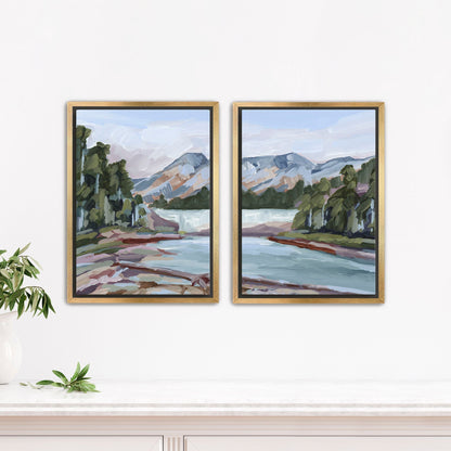 ’Skipping Rocks’ Diptych Art Print || Set of 2 - Stretched Canvas / 8x10 in / Gold Frame - abstract - Artwork - British