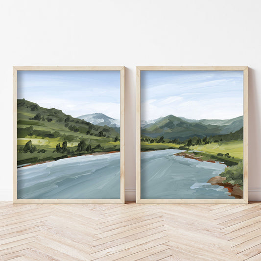 ’Slate River’ Diptych Art Print || Set of 2 - abstract - Artwork - Colorado - Crested Butte