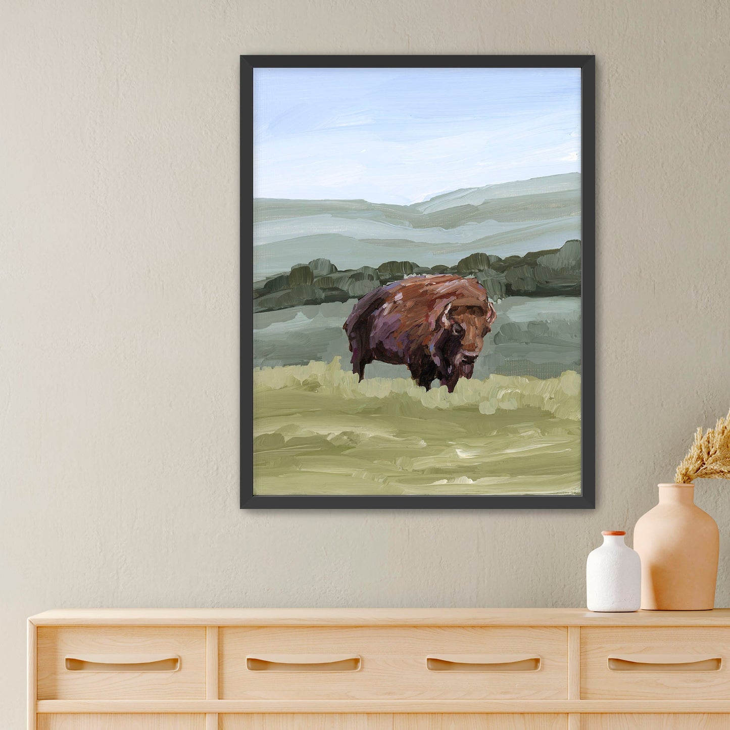 ’Solitude’ Art Print - Paper / 5x7 in / Black Frame - Bison Rocky Mountain - animals - Artwork - buffalo