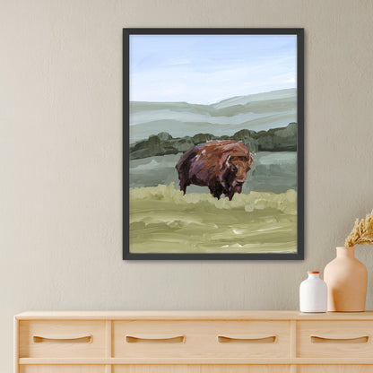 ’Solitude’ Art Print - Paper / 5x7 in / Black Frame - Bison Rocky Mountain - animals - Artwork - buffalo
