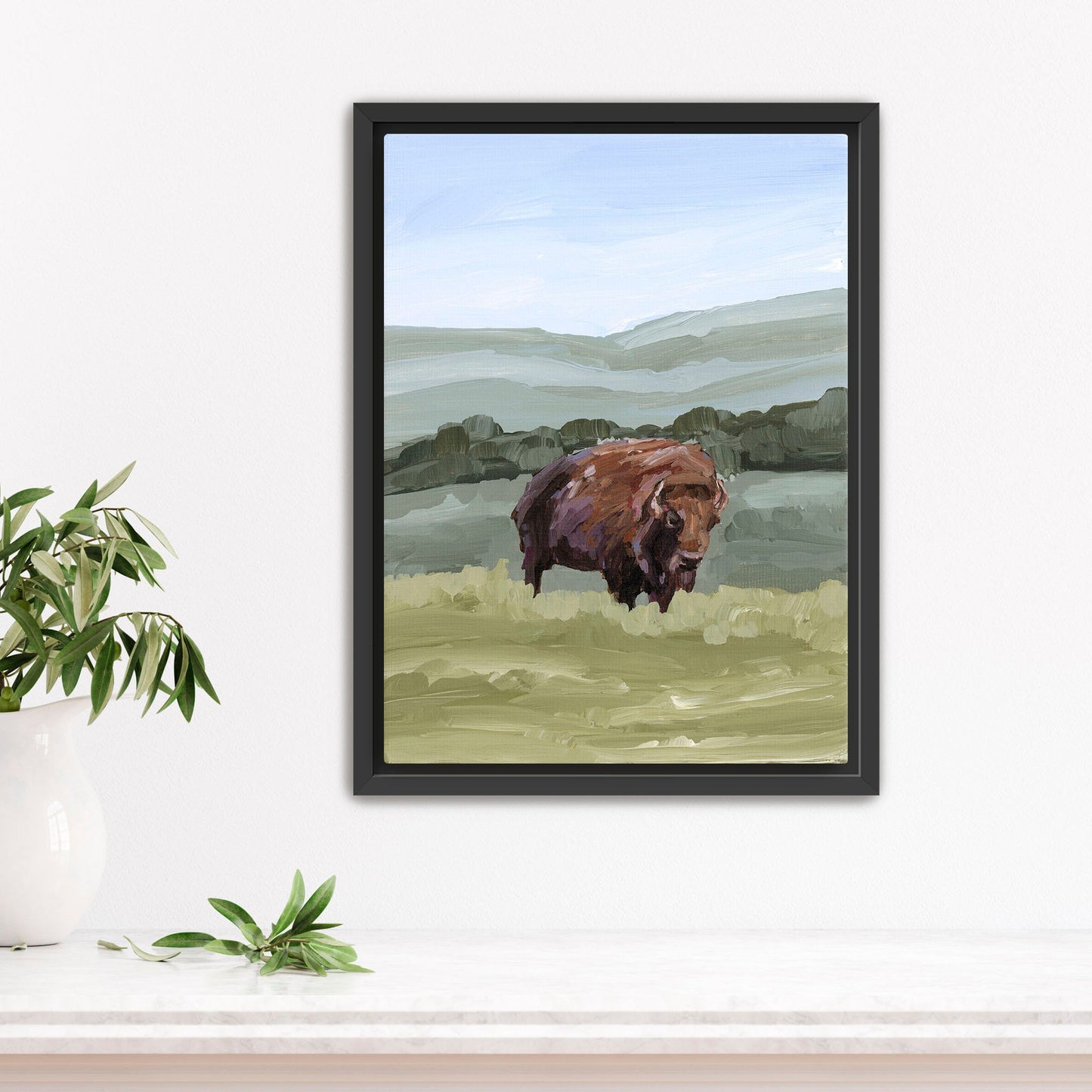 ’Solitude’ Art Print - Stretched Canvas / 8x10 in / Black Frame - Bison Rocky Mountain - animals - Artwork - buffalo