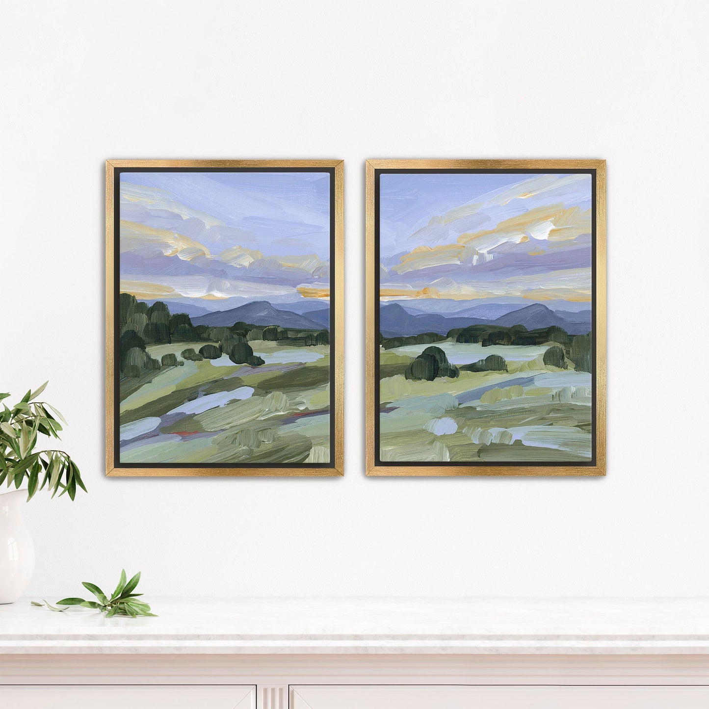 ’Steamboat Springs’ Diptych Art Print || Set of 2 - Stretched Canvas / 8x10 in / Gold Frame - abstract - Artwork