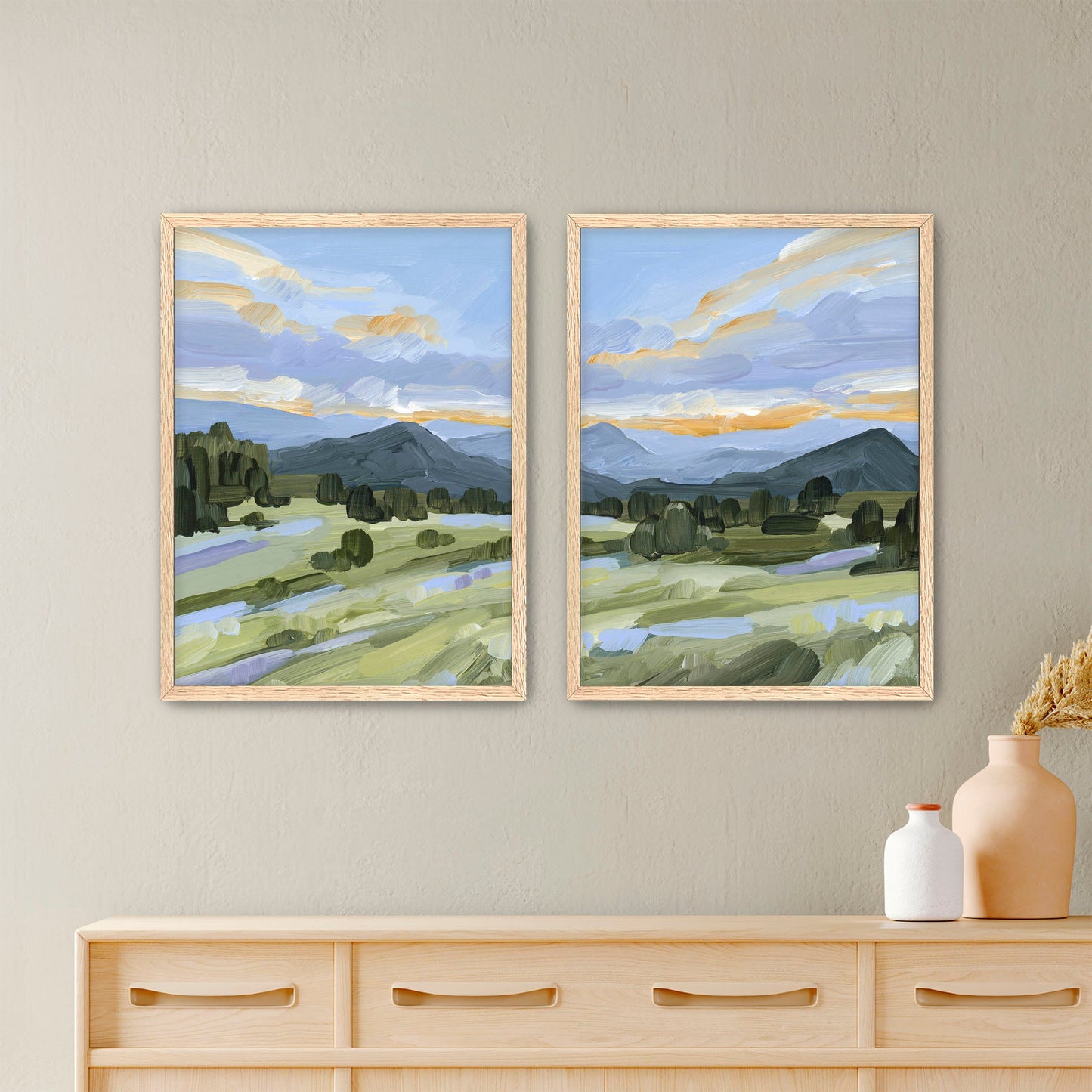 ’Steamboat Summer’ Diptych Art Print || Set of 2 - Paper / 5x7 in / Oak Frame - abstract - Artwork - Colorado