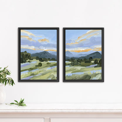 ’Steamboat Summer’ Diptych Art Print || Set of 2 - Stretched Canvas / 8x10 in / Black Frame - abstract - Artwork