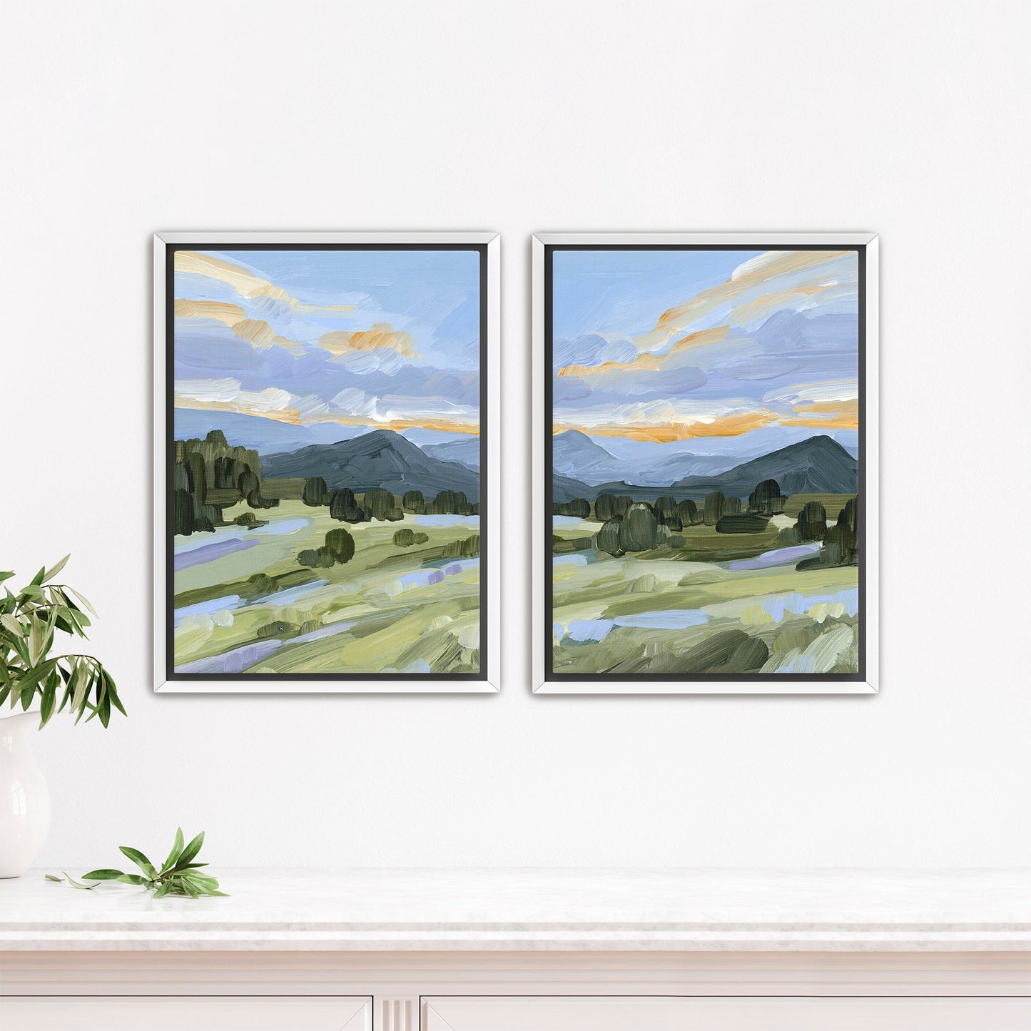 ’Steamboat Summer’ Diptych Art Print || Set of 2 - Stretched Canvas / 8x10 in / White Frame - abstract - Artwork