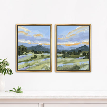 ’Steamboat Summer’ Diptych Art Print || Set of 2 - Stretched Canvas / 8x10 in / Gold Frame - abstract - Artwork