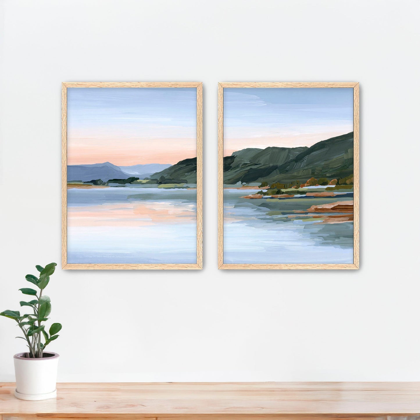 ’Still Waters’ Diptych Art Print || Set of 2 - Paper / 5x7 in / Oak Frame - abstract - Artwork - Colorado