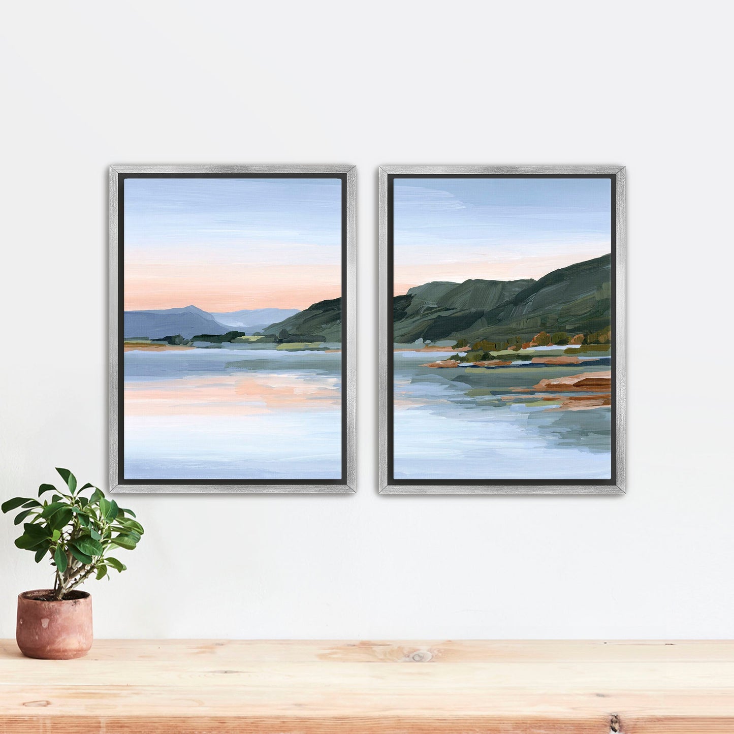 ’Still Waters’ Diptych Art Print || Set of 2 - Stretched Canvas / 8x10 in / Silver Frame - abstract - Artwork - Colorado