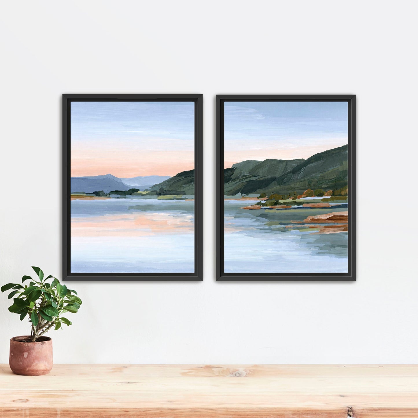 ’Still Waters’ Diptych Art Print || Set of 2 - Stretched Canvas / 8x10 in / Black Frame - abstract - Artwork - Colorado