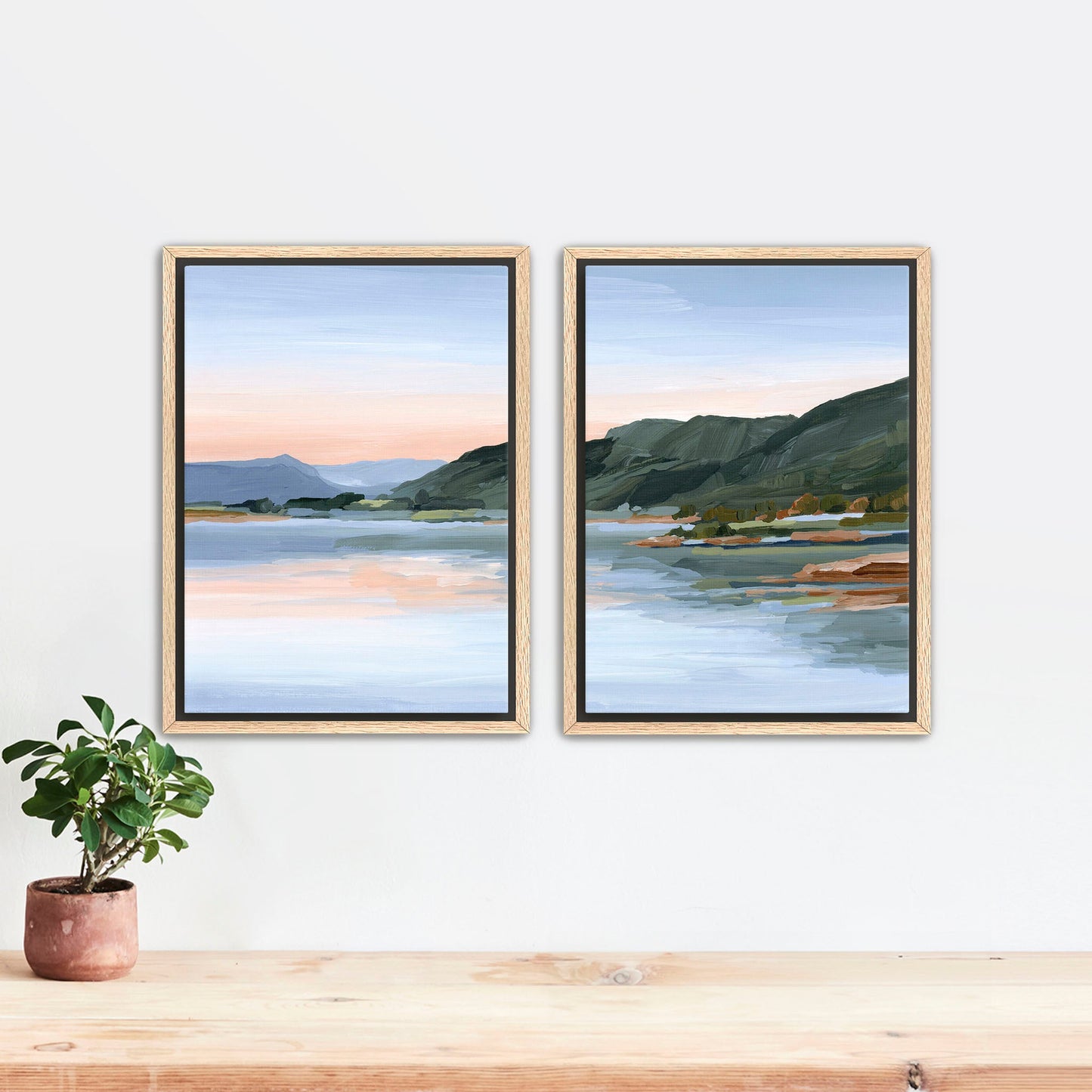 ’Still Waters’ Diptych Art Print || Set of 2 - Stretched Canvas / 8x10 in / Oak Frame - abstract - Artwork - Colorado