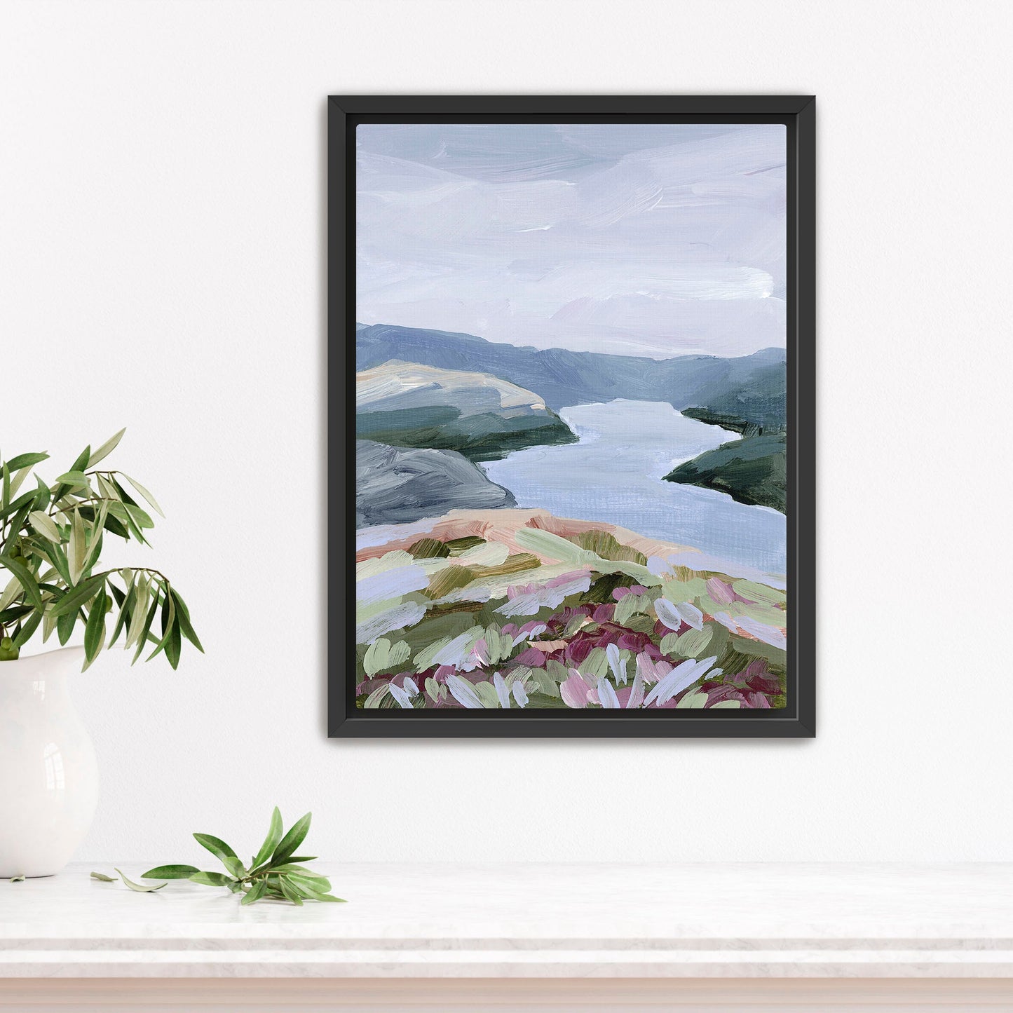 ’Stop at the Fjord’ Art Print - Stretched Canvas / 8x10 in / Black Frame - Norway Scenery Wall Decor - abstract