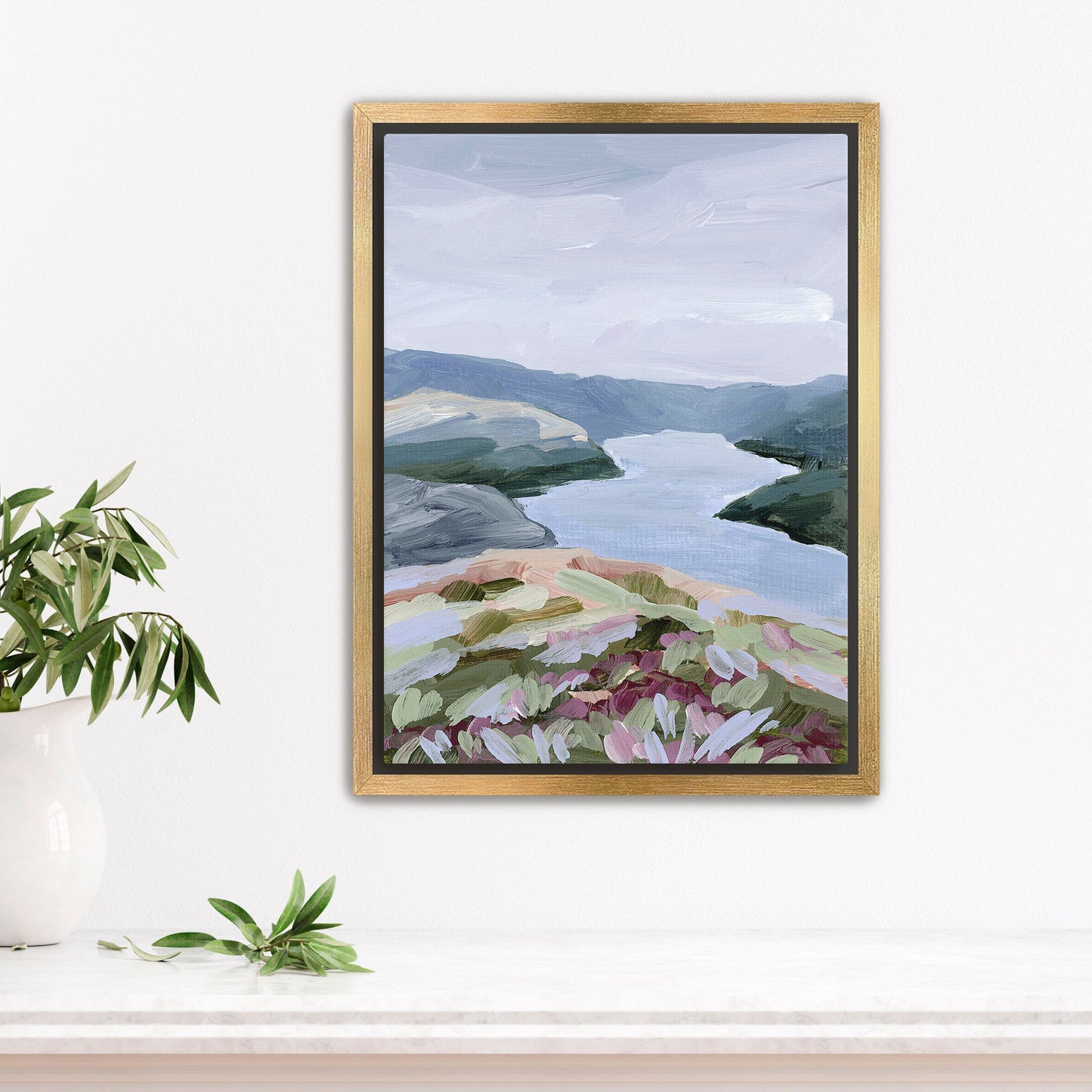 ’Stop at the Fjord’ Art Print - Stretched Canvas / 8x10 in / Gold Frame - Norway Scenery Wall Decor - abstract