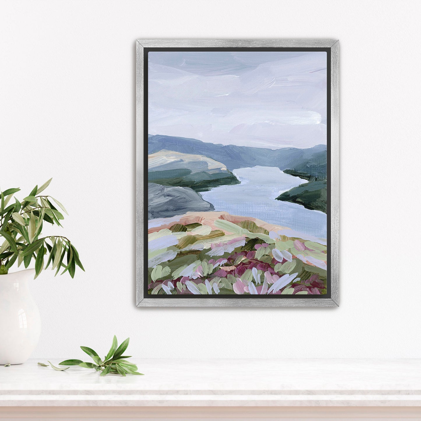 ’Stop at the Fjord’ Art Print - Stretched Canvas / 8x10 in / Silver Frame - Norway Scenery Wall Decor - abstract