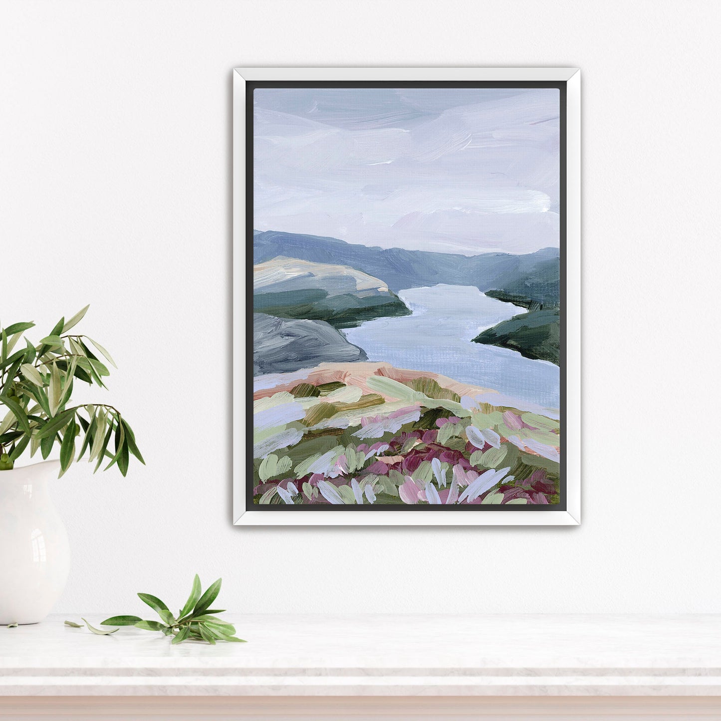 ’Stop at the Fjord’ Art Print - Stretched Canvas / 8x10 in / White Frame - Norway Scenery Wall Decor - abstract