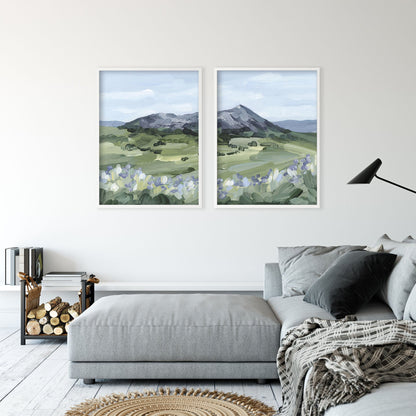 ’Summer Mountain’ Diptych Art Print || Set of 2