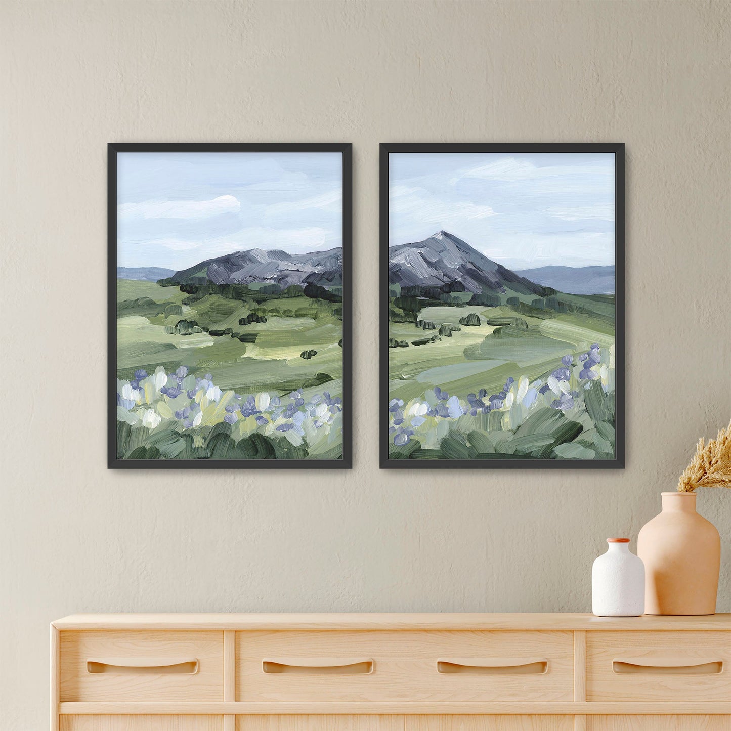 ’Summer Mountain’ Diptych Art Print || Set of 2 - Paper / 5x7 in / Black Frame