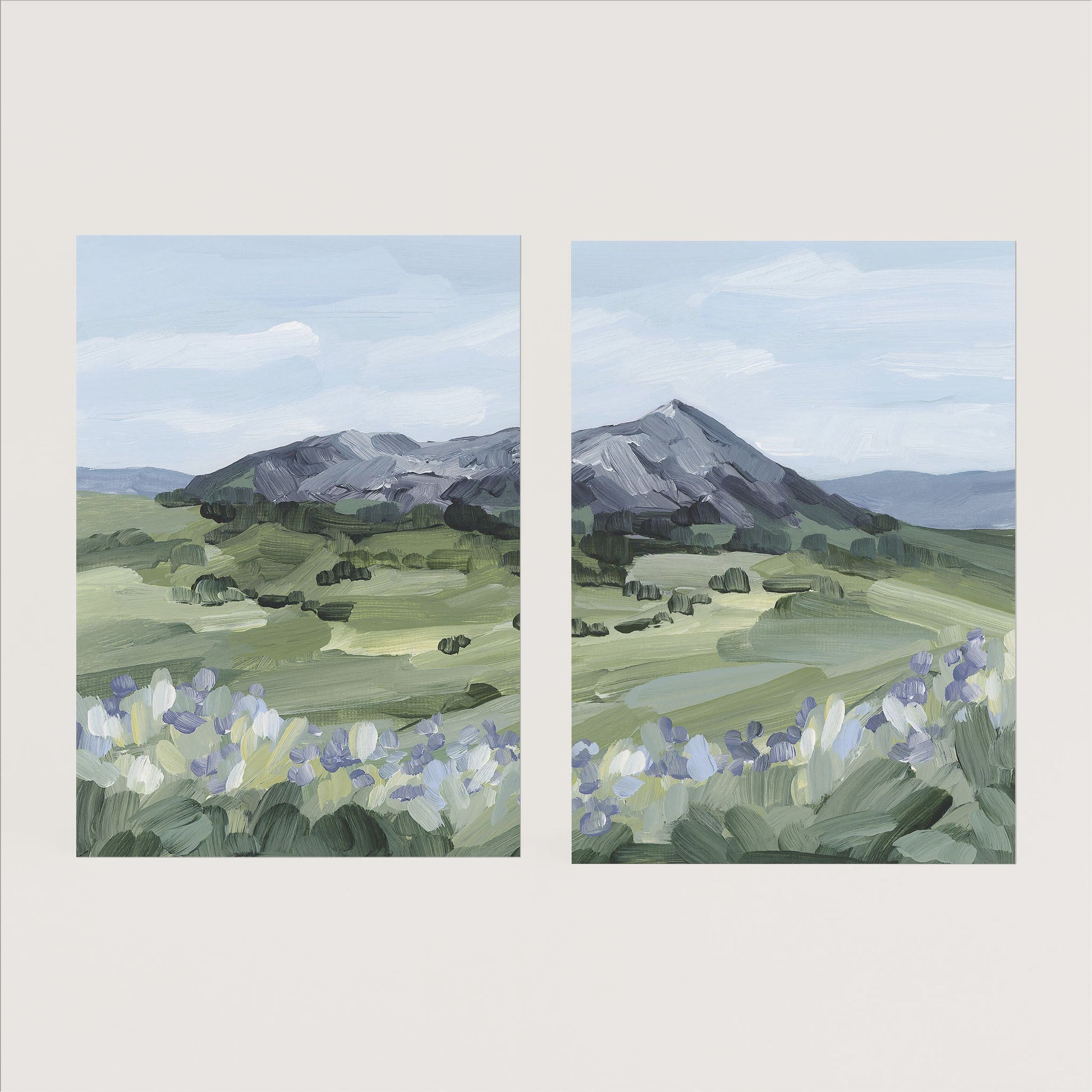 ’Summer Mountain’ Diptych Art Print || Set of 2 - Paper / 5x7 in / No Frame