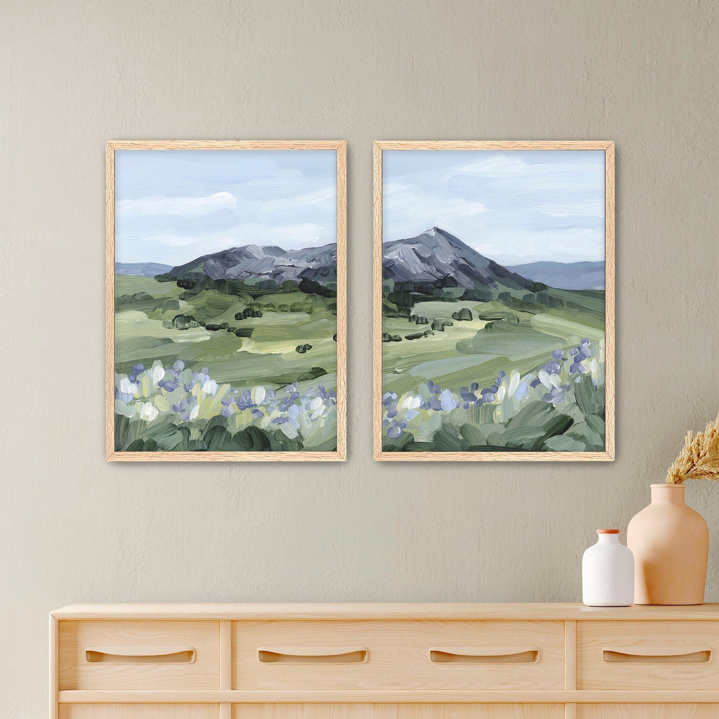 ’Summer Mountain’ Diptych Art Print || Set of 2 - Paper / 5x7 in / Oak Frame - abstract - Artwork - Colorado - Crested