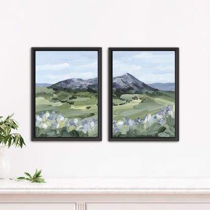 ’Summer Mountain’ Diptych Art Print || Set of 2 - Stretched Canvas / 8x10 in / Black Frame