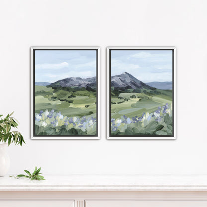 ’Summer Mountain’ Diptych Art Print || Set of 2 - Stretched Canvas / 8x10 in / White Frame