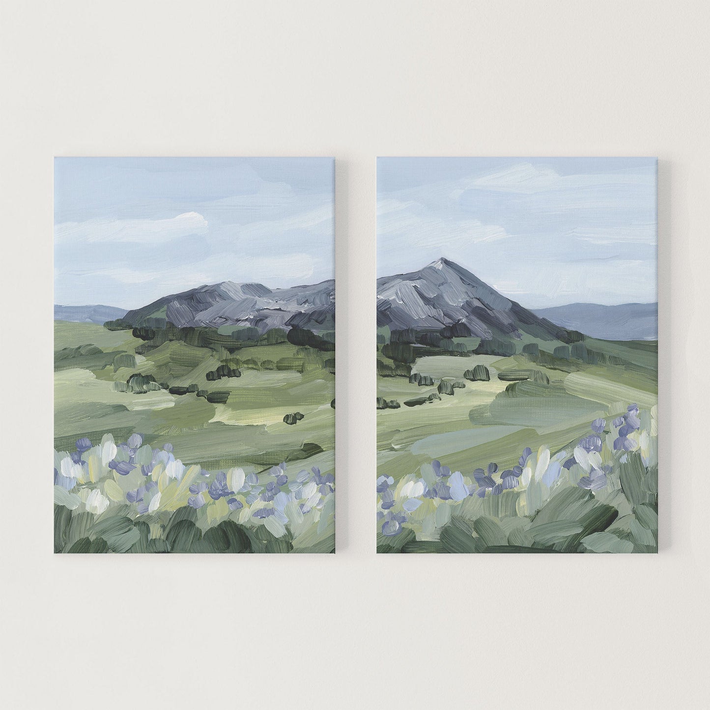 ’Summer Mountain’ Diptych Art Print || Set of 2 - Stretched Canvas / 8x10 in / No Frame - abstract - Artwork - Colorado