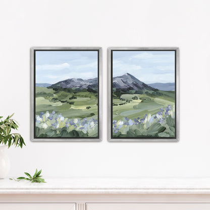 ’Summer Mountain’ Diptych Art Print || Set of 2 - Stretched Canvas / 8x10 in / Silver Frame