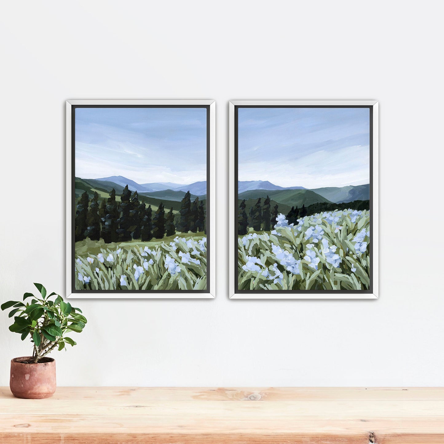 ’The Scent of Pine’ Diptych Art Print || Set 2 - Stretched Canvas / 8x10 in / White Frame - abstract - Artwork