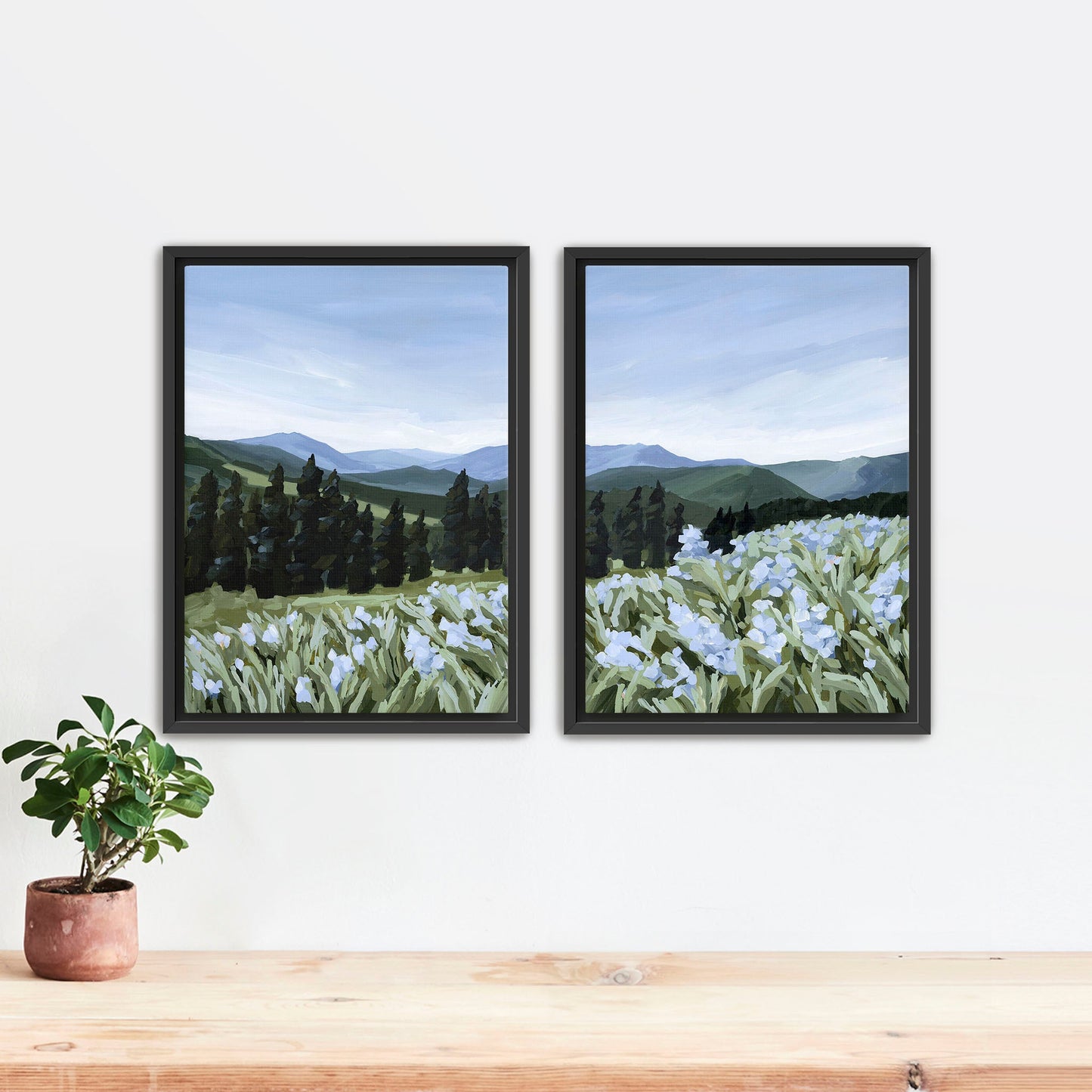 ’The Scent of Pine’ Diptych Art Print || Set 2 - Stretched Canvas / 8x10 in / Black Frame - abstract - Artwork