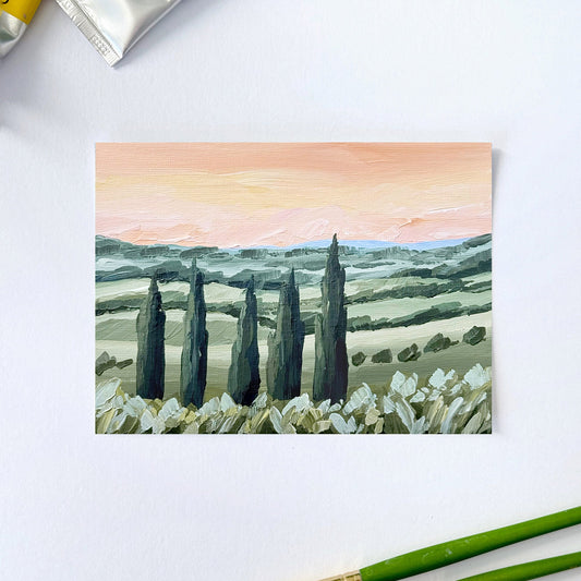 ’Together in Tuscany I’ Original Painting || 5x7 - Italy Landscape - abstract - Acrylic - Artwork - Hill - hills