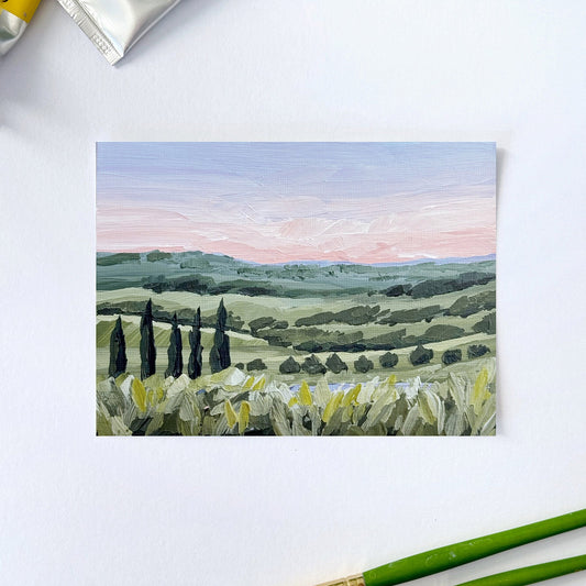 ’Together in Tuscany II’ Original Painting || 5x7 - Italy Landscape - abstract - Acrylic - Artwork - Hill - hills