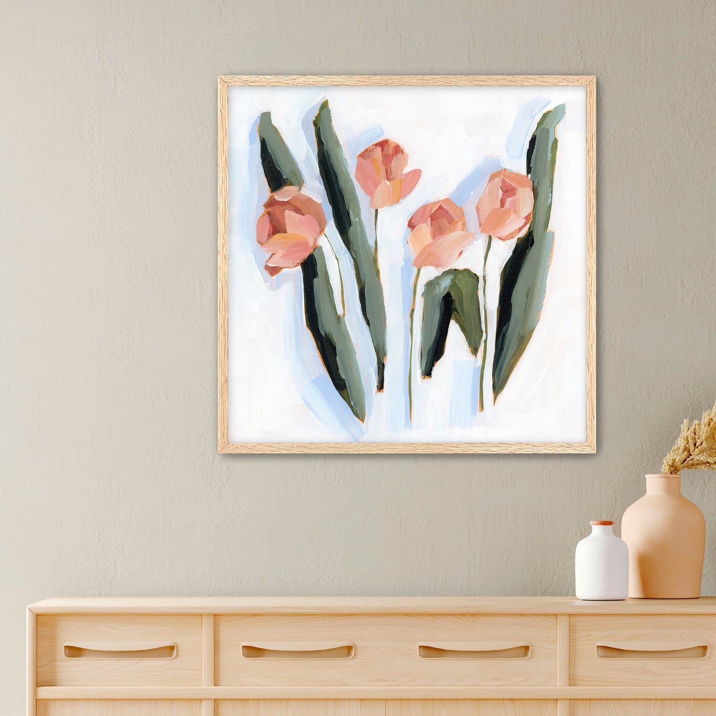 ’Tulip Dance’ Art Print - Paper / 10x10 in / Oak Frame - Flower Still Life Wall - Artwork - botanical - Flowers