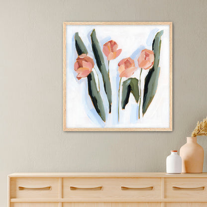 ’Tulip Dance’ Art Print - Paper / 10x10 in / Oak Frame - Flower Still Life Wall - Artwork - botanical - Flowers