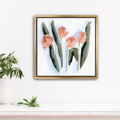 ’Tulip Dance’ Art Print - Stretched Canvas / 12x12 in / Gold Frame - Flower Still Life Wall - Artwork - botanical