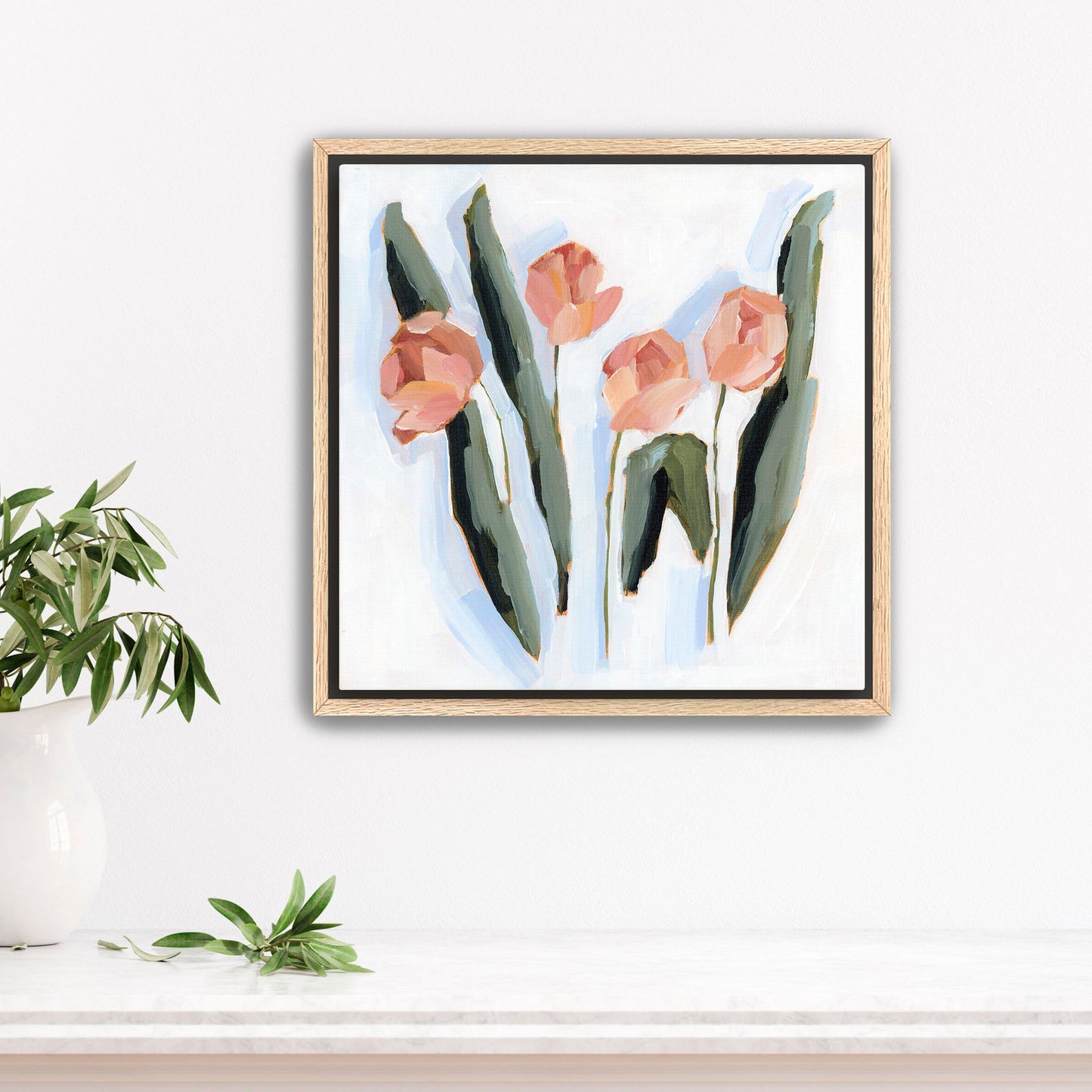 ’Tulip Dance’ Art Print - Stretched Canvas / 12x12 in / Oak Frame - Flower Still Life Wall - Artwork - botanical