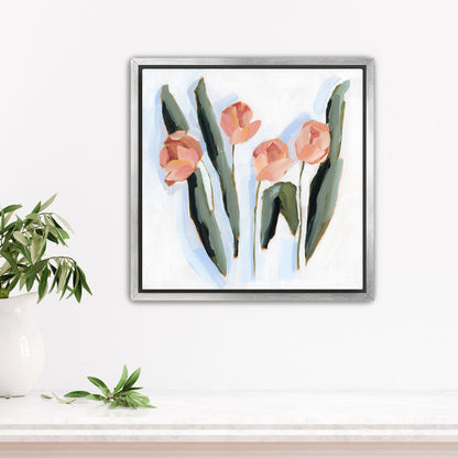 ’Tulip Dance’ Art Print - Stretched Canvas / 12x12 in / Silver Frame - Flower Still Life Wall - Artwork - botanical