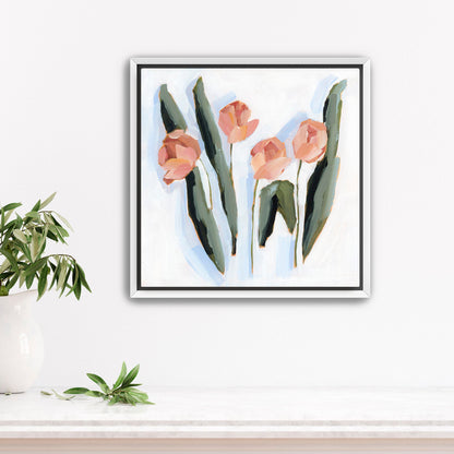 ’Tulip Dance’ Art Print - Stretched Canvas / 12x12 in / White Frame - Flower Still Life Wall - Artwork - botanical