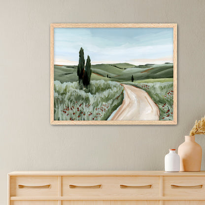 ’Tuscan Trail’ Art Print - Paper / 5x7 in / Oak Frame - Tuscany Italy Landscape Wall - abstract - Artwork