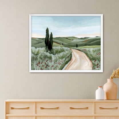 ’Tuscan Trail’ Art Print - Paper / 5x7 in / White Frame - Tuscany Italy Landscape Wall - abstract - Artwork