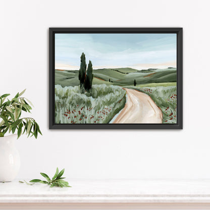 ’Tuscan Trail’ Art Print - Stretched Canvas / 8x10 in / Black Frame - Tuscany Italy Landscape Wall - abstract