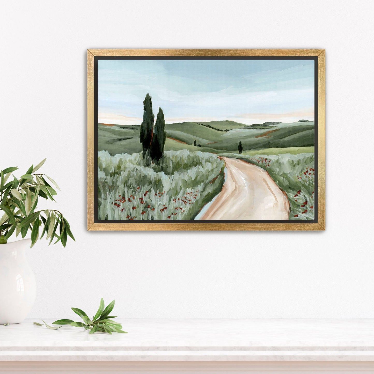 ’Tuscan Trail’ Art Print - Stretched Canvas / 8x10 in / Gold Frame - Tuscany Italy Landscape Wall - abstract