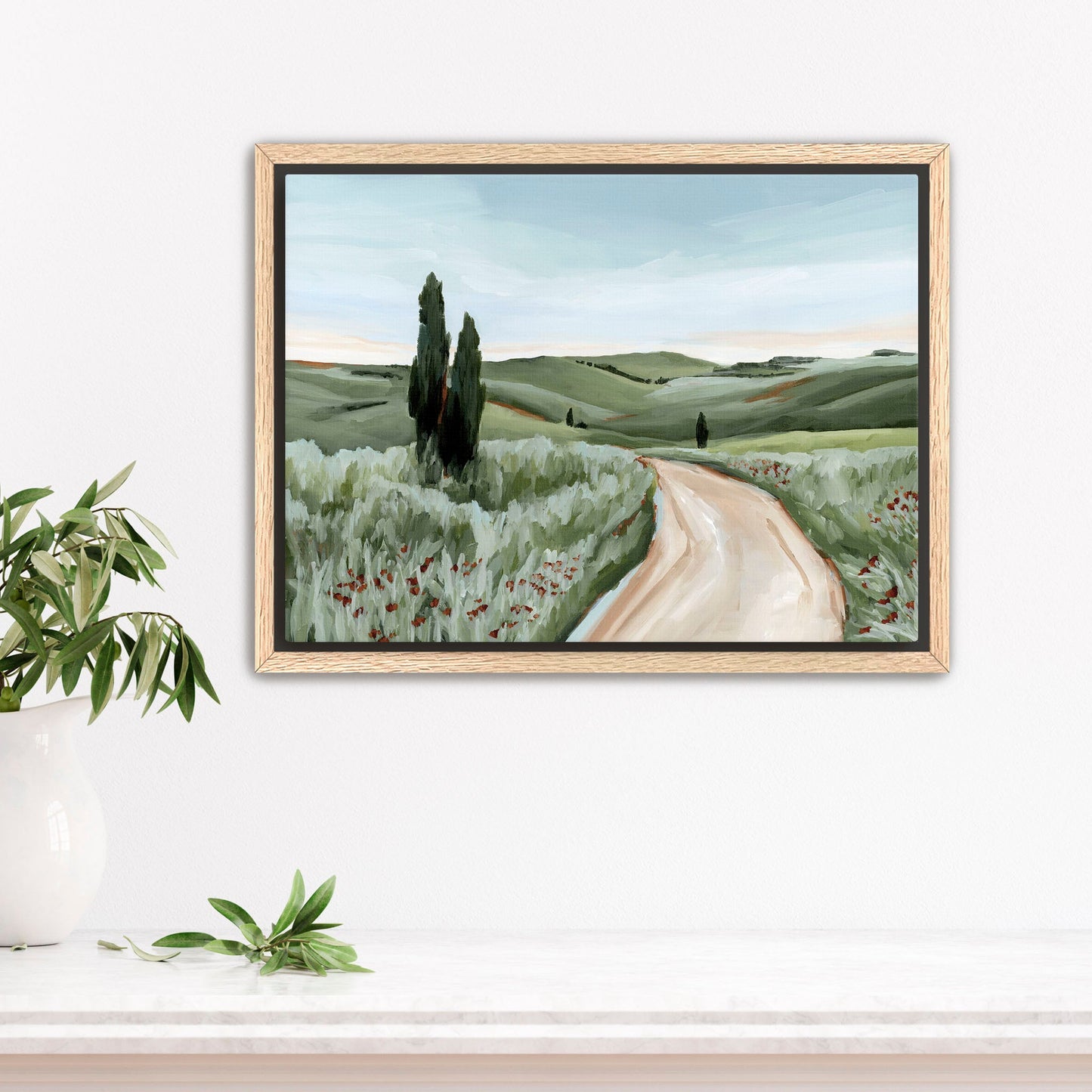 ’Tuscan Trail’ Art Print - Stretched Canvas / 8x10 in / Oak Frame - Tuscany Italy Landscape Wall - abstract