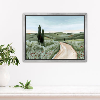 ’Tuscan Trail’ Art Print - Stretched Canvas / 8x10 in / Silver Frame - Tuscany Italy Landscape Wall - abstract