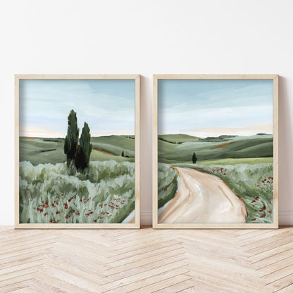 ’Tuscan Trail’ Diptych Art Print || Set of 2 - abstract - Artwork - Europe